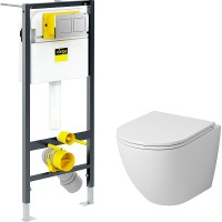 Комплект унитаза Grossman GR-4455S с инсталляцией Viega Prevista Dry 8524.14 792596 с сиденьем Микролифт и клавишей смыва Хром фаянс подвесной