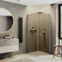 Душевой уголок Maybah Glass MGY-1297-5 800x800x1980 на монопетлях Хром матовый стекло бронзовое