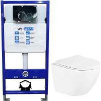 Комплект унитаза BelBagno Uno BB3105CHR/SC с инсталляцией WellWant Standart 50 WWISI1110B с сиденьем Микролифт и клавишей смыва Хром глянцевый фаянс подвесной