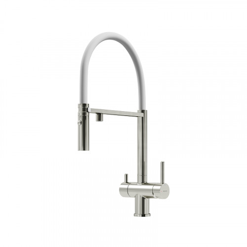 Смеситель для кухни Sancos Imola SC4010BNwh с белым изливом цвет Никель брашированный