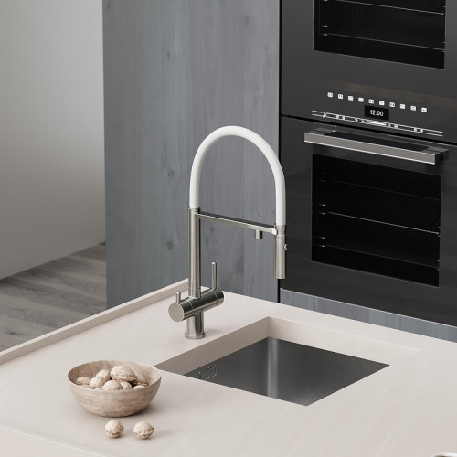 Смеситель для кухни Sancos Imola SC4010BNwh с белым изливом цвет Никель брашированный