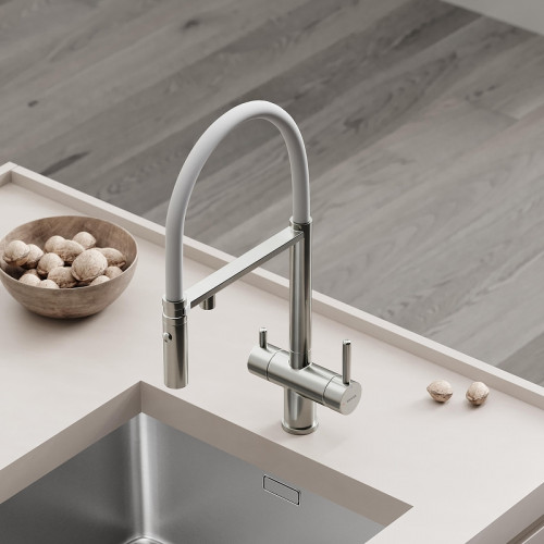 Смеситель для кухни Sancos Imola SC4010BNwh с белым изливом цвет Никель брашированный