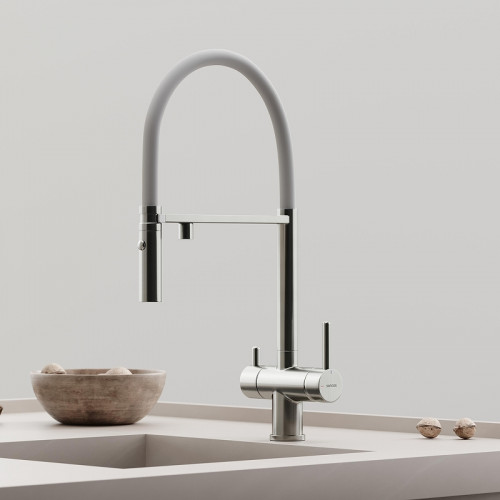 Смеситель для кухни Sancos Imola SC4010BNwh с белым изливом цвет Никель брашированный