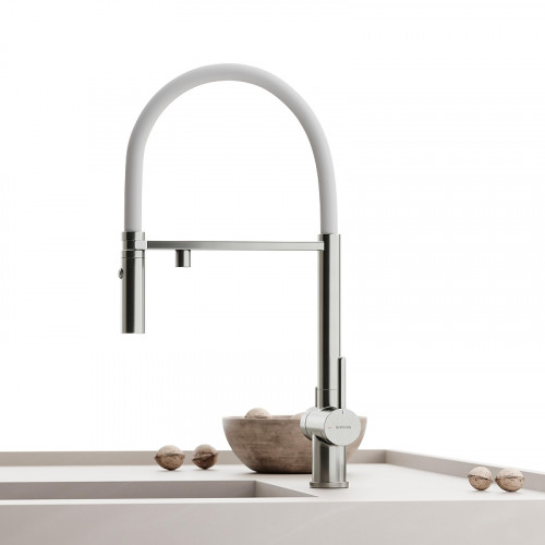 Смеситель для кухни Sancos Imola SC4010BNwh с белым изливом цвет Никель брашированный