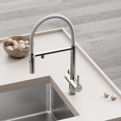 Смеситель для кухни Sancos Imola SC4010BNwh с белым изливом цвет Никель брашированный