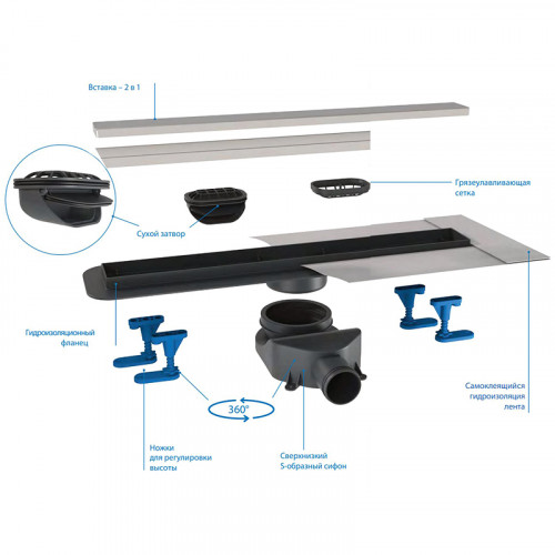 Душевой лоток BelBagno Luce BB-LD-LUCE-90-CR с решеткой Хром / под плитку