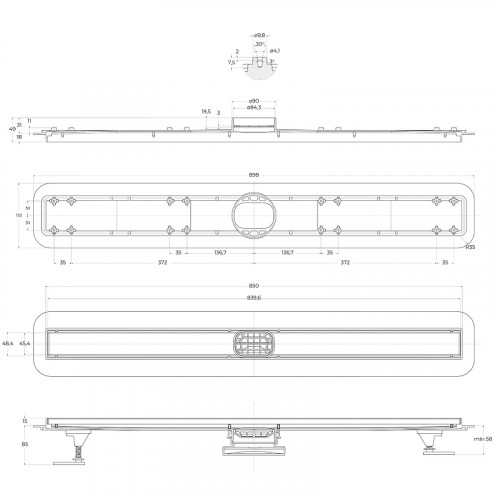 Душевой лоток BelBagno Luce BB-LD-LUCE-90-CR с решеткой Хром / под плитку