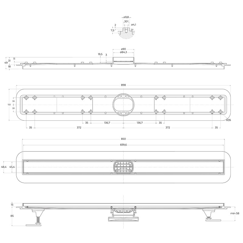Душевой лоток BelBagno Luce BB-LD-LUCE-90-CR с решеткой Хром / под плитку