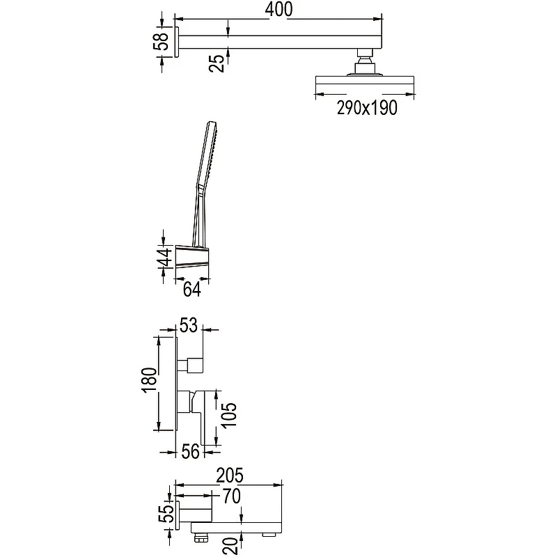 Душевая система Rose R28H R2835H Черная матовая