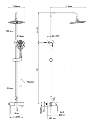 Душевая система Wonzon &amp; Woghand WW-A30103-MB цвет Черный матовый