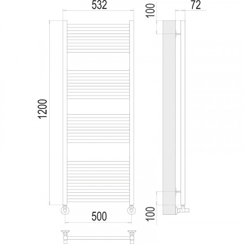 Водяной полотенцесушитель Terminus Аврора П22 500х1200 4670078529398 Хром, нижнее подключение, G 1/2" ВР, с угловым соединением нержавеющая сталь