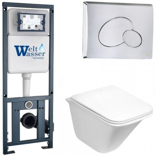 Комплект унитаза с инсталляцией WeltWasser MARBERG 410 + ROTBACH 004 GL-WT + MAR 410 RD-CR 10000006497 цвет Белый глянцевый с сиденьем Микролифт и клавишей смыва цвет Хром