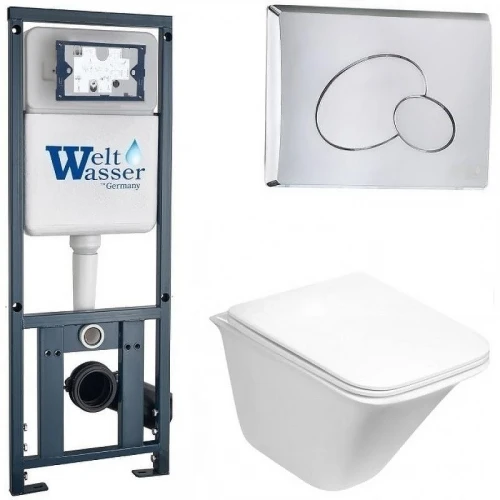 Комплект унитаза с инсталляцией WeltWasser MARBERG 410 + ROTBACH 004 GL-WT + MAR 410 RD-CR 10000006497 цвет Белый глянцевый с сиденьем Микролифт и клавишей смыва цвет Хром