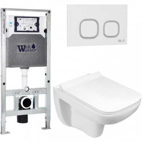 Комплект унитаза с инсталляцией WeltWasser AMBERG 506 ST + KEHLBACH 004 GL-WT + AMBERG RD-WT 10000006894 цвет Белый глянцевый с сиденьем Микролифт и клавишей смыва цвет Белый