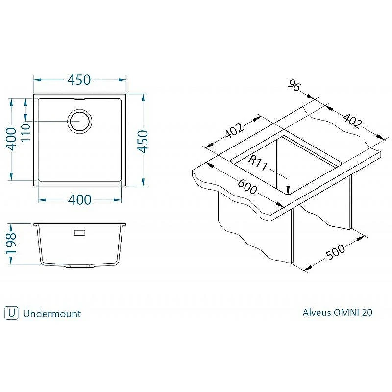 Кухонная мойка Alveus Granital Omni 20 Arctic G11 450x450x198 1150044 Белая