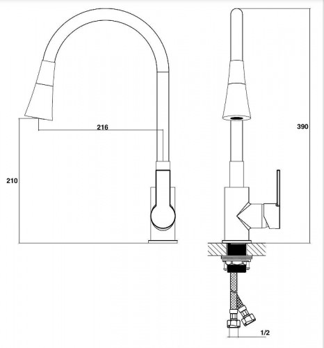 Смеситель для кухни Stella Polar Тулуза S3865-2 SP-00001979 цвет Оружейная сталь Черный