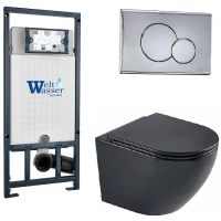 Комплект унитаза с инсталляцией WeltWasser MARBERG 507 + MERZBACH 043 MT-BL + MAR 507 RD-CR 10000011357 цвет Черный матовый с сиденьем Микролифт и клавишей смыва цвет Хром