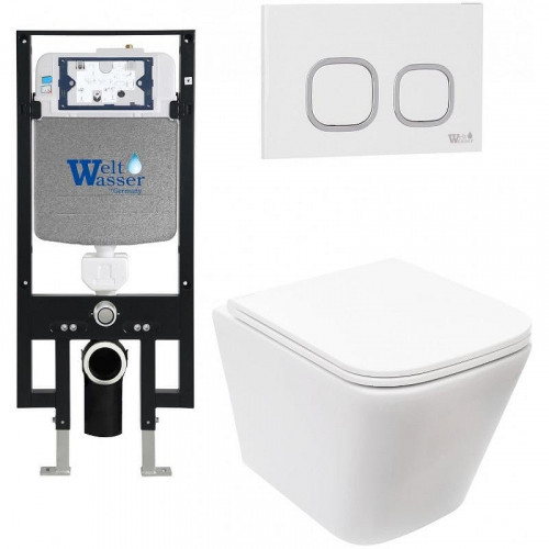Комплект унитаза с инсталляцией WeltWasser AMBERG 497 + GELBACH 043 MT-WT + AMBERG RD-WT 10000011894 цвет Белый матовый с сиденьем Микролифт и клавишей смыва цвет Белый