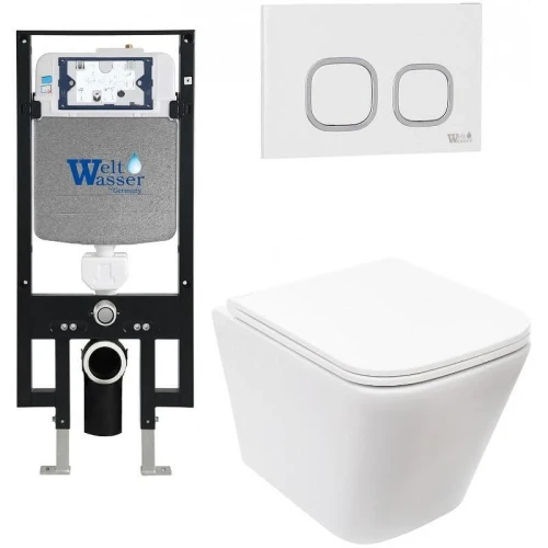 Комплект унитаза с инсталляцией WeltWasser AMBERG 497 + GELBACH 043 MT-WT + AMBERG RD-WT 10000011894 цвет Белый матовый с сиденьем Микролифт и клавишей смыва цвет Белый