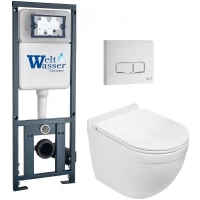 Комплект унитаза с инсталляцией WeltWasser MARBERG 410 + HEIMBACH 043 GL-WT + MAR 410 SE GL-WT 10000012160 цвет Белый глянцевый с сиденьем Микролифт и клавишей смыва цвет Белый глянцевый