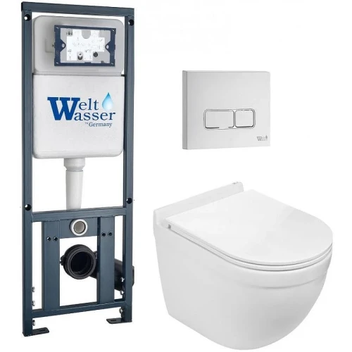 Комплект унитаза с инсталляцией WeltWasser MARBERG 410 + HEIMBACH 043 GL-WT + MAR 410 SE GL-WT 10000012160 цвет Белый глянцевый с сиденьем Микролифт и клавишей смыва цвет Белый глянцевый