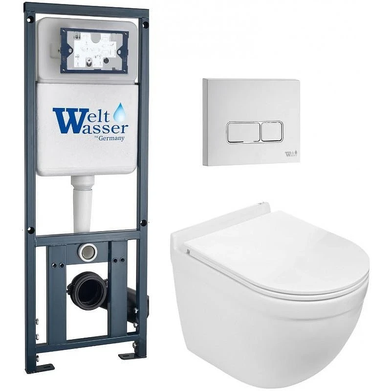 Комплект унитаза с инсталляцией WeltWasser MARBERG 410 + HEIMBACH 043 GL-WT + MAR 410 SE GL-WT 10000012160 цвет Белый глянцевый с сиденьем Микролифт и клавишей смыва цвет Белый глянцевый