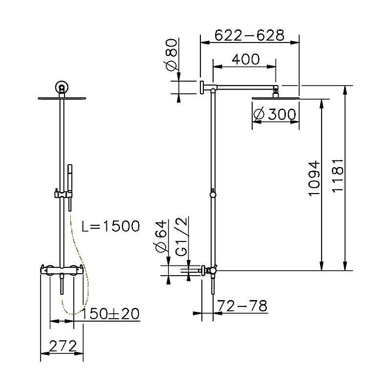 Душевая система Cisal Less New LNC7801N40 с термостатом Черный матовый