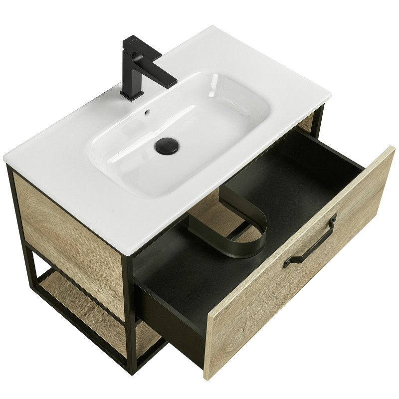 Тумба под раковину Aquaton Лофт Фабрик 80 1A242401LTDU0 подвесная Дуб эндгрейн МДФ / ЛДСП