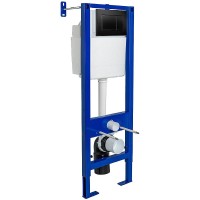 Комплект унитаза Damixa Jupiter DX77C1738SC с инсталляцией Berges Atom 410 040332 с сиденьем Микролифт и Черной матовой клавишей смыва фарфор подвесной
