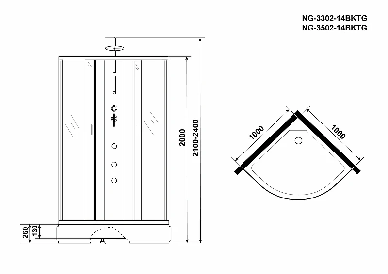 Душевая кабина Niagara Classic 100x100 NG-3302-14BKTG с гидромассажем