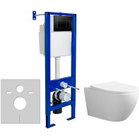 Комплект унитаза Ceruttispa Orlter Aria Tornado CT9955 с инсталляцией Berges Atom 410 040332 с сиденьем Микролифт и Черной матовой клавишей смыва фарфор подвесной