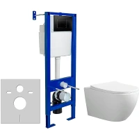 Комплект унитаза Ceruttispa Orlter Aria Tornado CT9955 с инсталляцией Berges Atom 410 040332 с сиденьем Микролифт и Черной матовой клавишей смыва фарфор подвесной