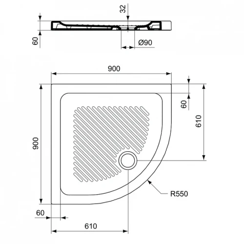 Керамический поддон для душа Ideal Standard Connect 90X90 T266801 цвет Euro White / Евробелый