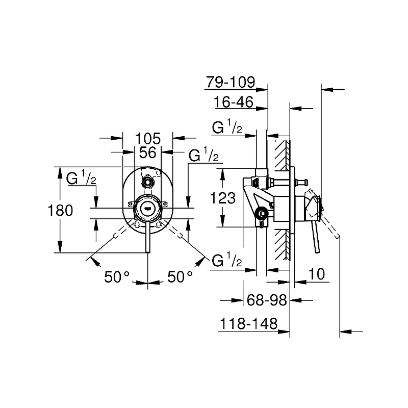 Смеситель для душа Grohe BauClassic 29047000 Хром латунь встраиваемый