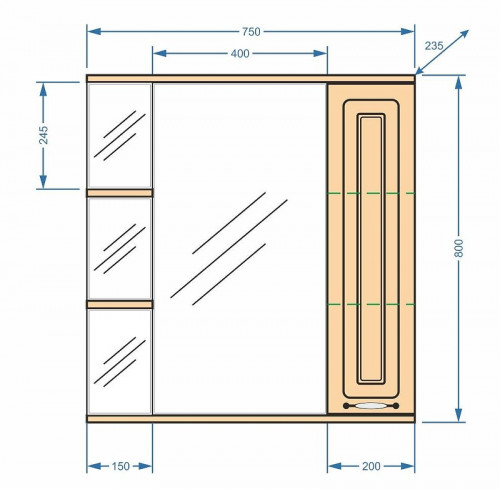 Зеркало со шкафом Stella Polar Кармела 75/С SP-00000182 с подсветкой Карпатская ель