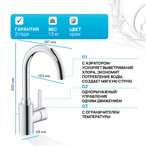 Смеситель для раковины Grohe Eurosmart Cosmopolitan 32830001 Хром латунь