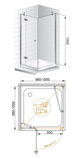 Душевой уголок Cezares Verona A-1 100x100 VERONA-W-A-1-100-P-Cr-L профиль Хром стекло рифленое