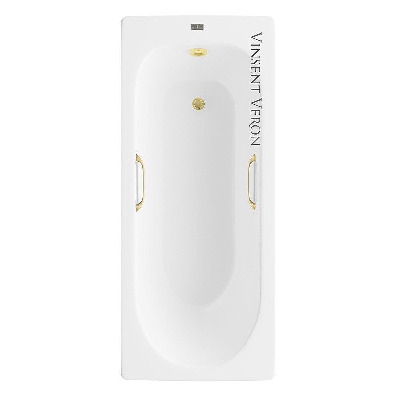 Чугунная ванна Vinsent Veron Soissons 170x70 VCN1707042H/VH0012MGD цвет Белый с квадратными ручками матовое золото
