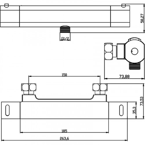 Смеситель для душа Swedbe Mercury 9053 с термостатом Хром латунь на стену