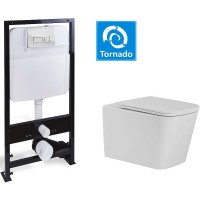 Комплект унитаза с инсталляцией SantiLine SL-5027+SL-01 с сиденьем Микролифт и клавишей смыва Хром фарфор подвесной