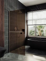 Душевая перегородка Maybah Glass MGD-727-2у 790х1950 в узком профиле с полотенцедержателем Бронза стекло бронзовое