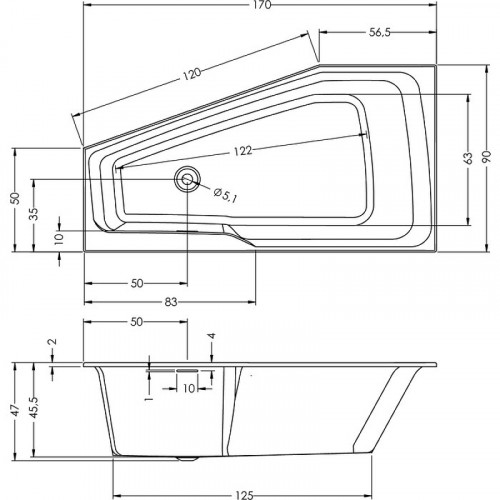 Акриловая ванна Riho Rething Space Fall 170х90 R B113006005 без гидромассажа