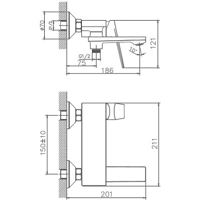 Смеситель для ванны Haiba HB60533-3 Пепельный на стену