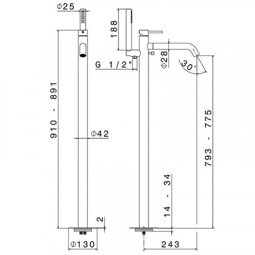 Смеситель для ванны Newform X-Steel 316 69684EX.50.050 цвет Inox