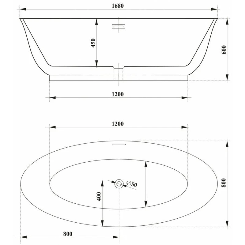 Акриловая ванна Ceruttispa Greta170GMB 170x80 CT10878 Черная матовая Белая без гидромассажа