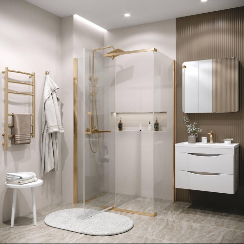 Душевая стенка Grossman Pragma 100 200.K33.03.100.32.00 профиль Золото сатин стекло прозрачное