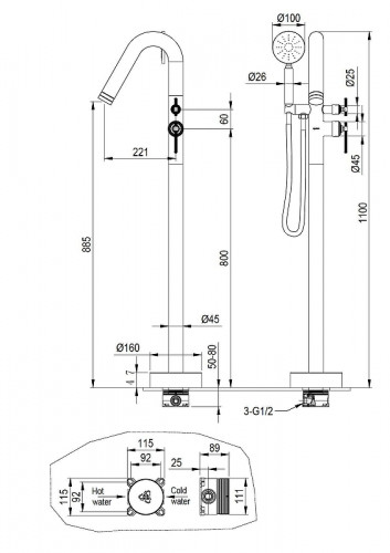 Смеситель для ванны Boheme Eterna 179-NB цвет Брашированный никель