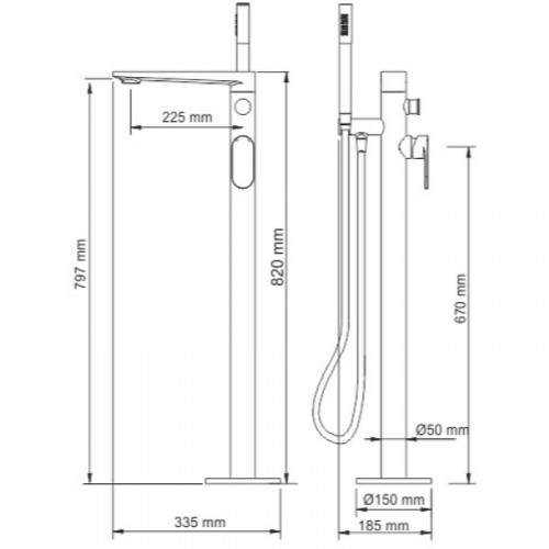 Смеситель для ванны WasserKRAFT Elbе 7421 Черный матовый латунь на пол