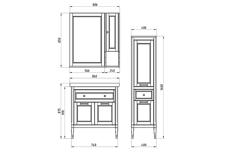 Шкаф пенал ASB-Woodline Гранда 40 11488 Антикварный орех массив дерева