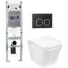 Комплект унитаза с инсталляцией WeltWasser AMBERG 350 ST + GELBACH 043 GL-WT + AMBERG RD-BL 10000011846 цвет Белый глянцевый с сиденьем Микролифт и клавишей смыва цвет Черный